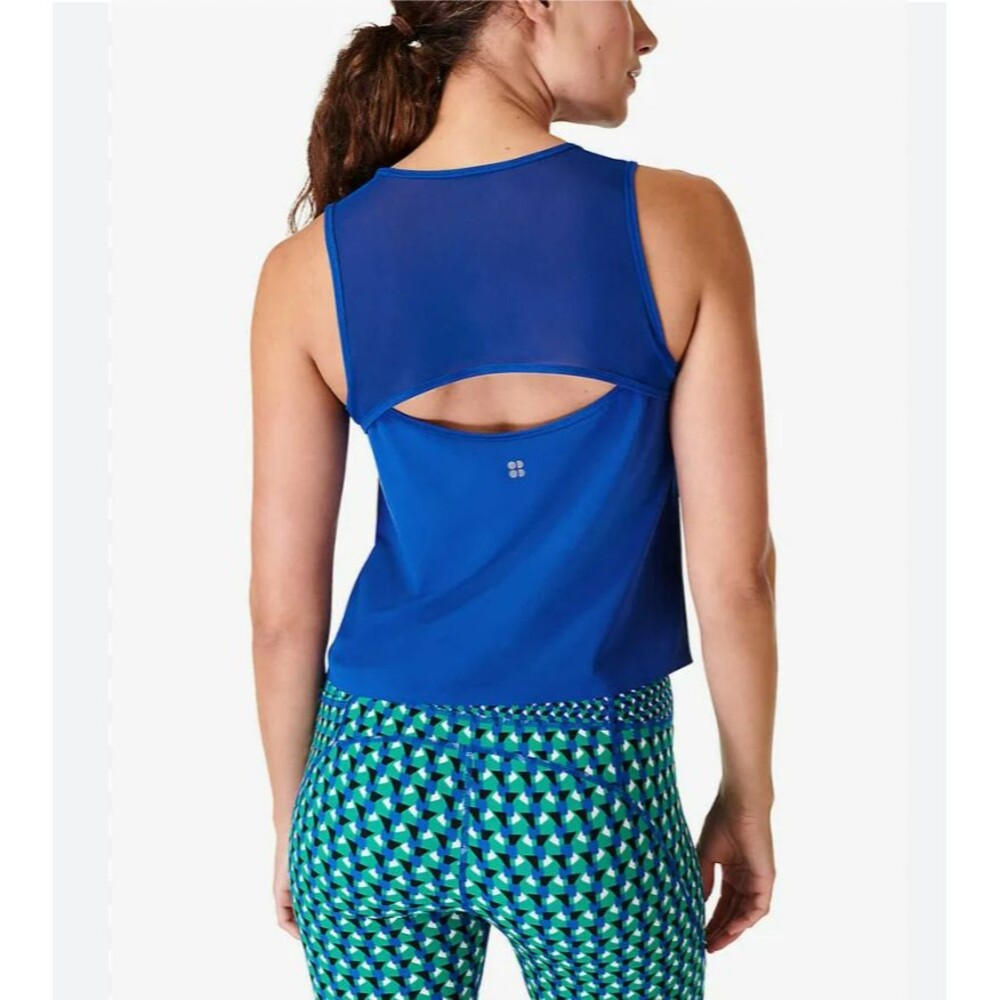 Sweaty Betty Swifty Tank Size 6 Blue Mesh Sleeveless Activewear Stretch Run Top